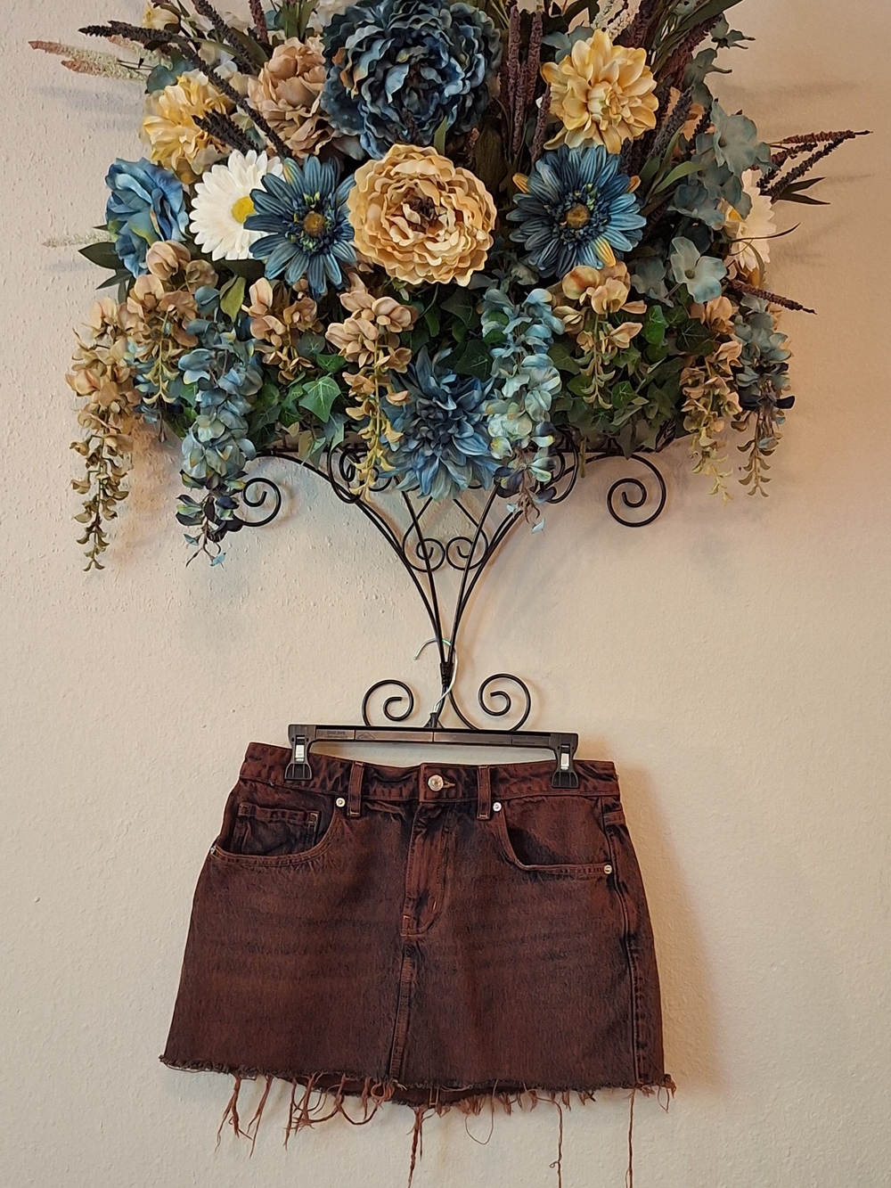 Forever 21 Brown Distressed Denim Mini Skirt